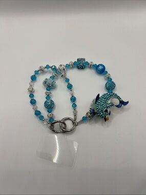 740. Sparkling Blue Dolphin Pendant Beaded Key Holder